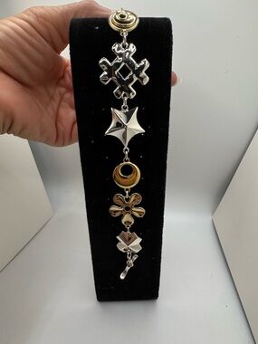 Robert Lee Morris Mixed Metal Statement Link Bracelet in 925 Silver and Brass